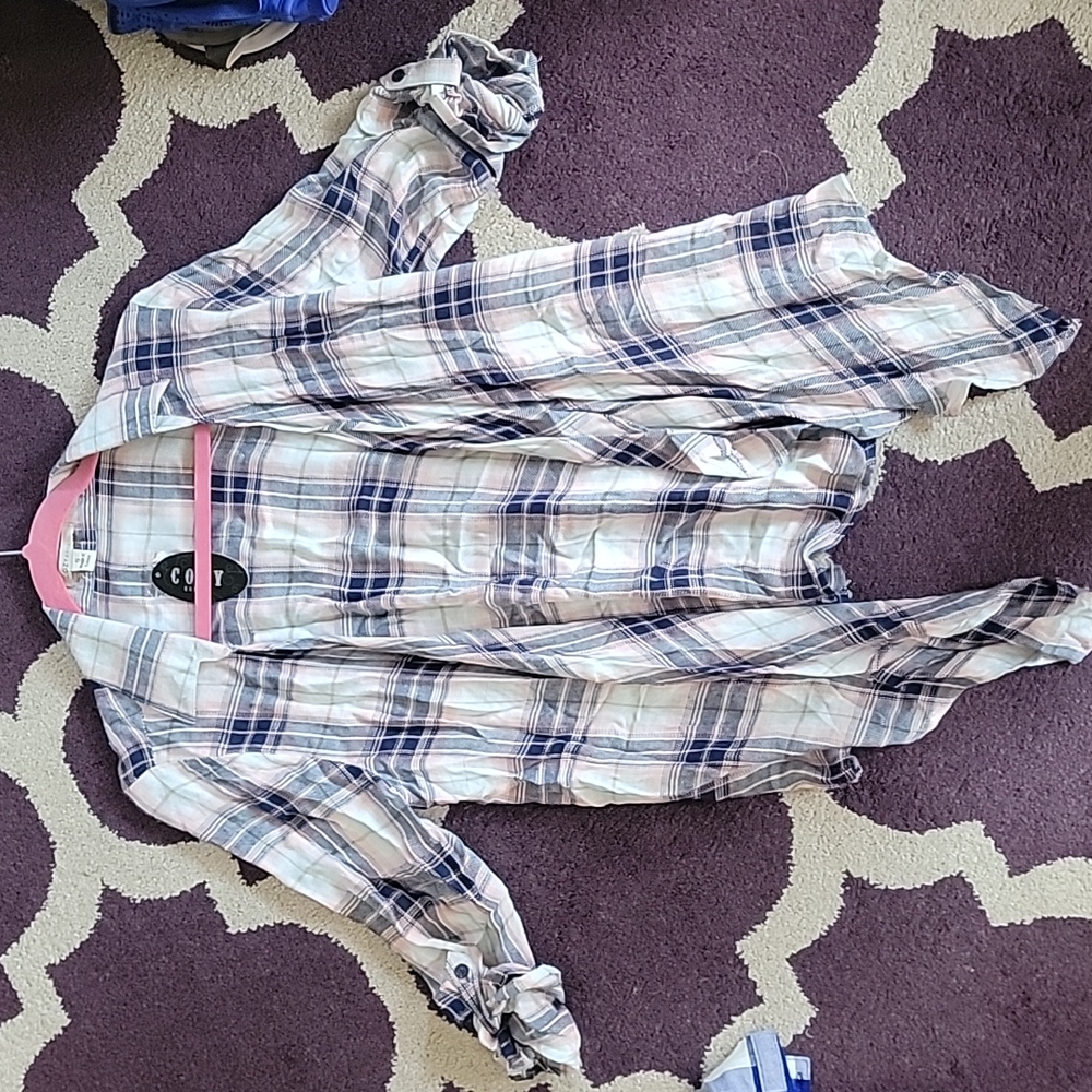 NWT Cozy Casual plaid pink & navy cardigan